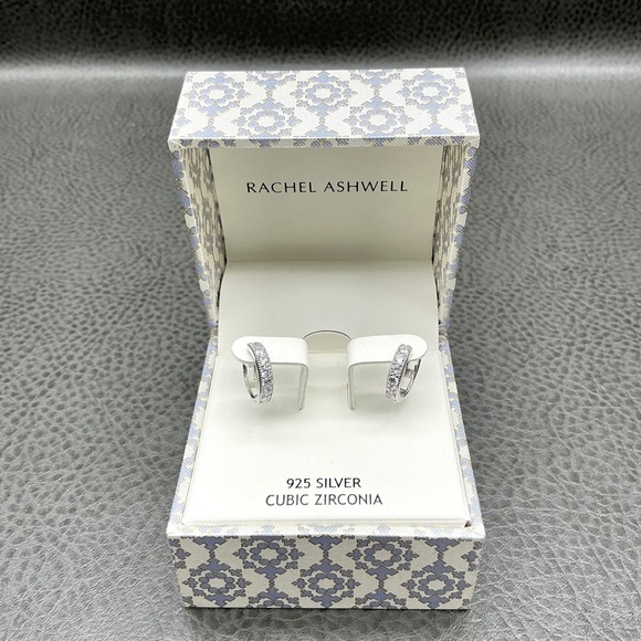 Rachel Ashwell 925 Silver Cubic Zirconia Hoop Earrings Elegant Gift Boxed New - Picture 2 of 6